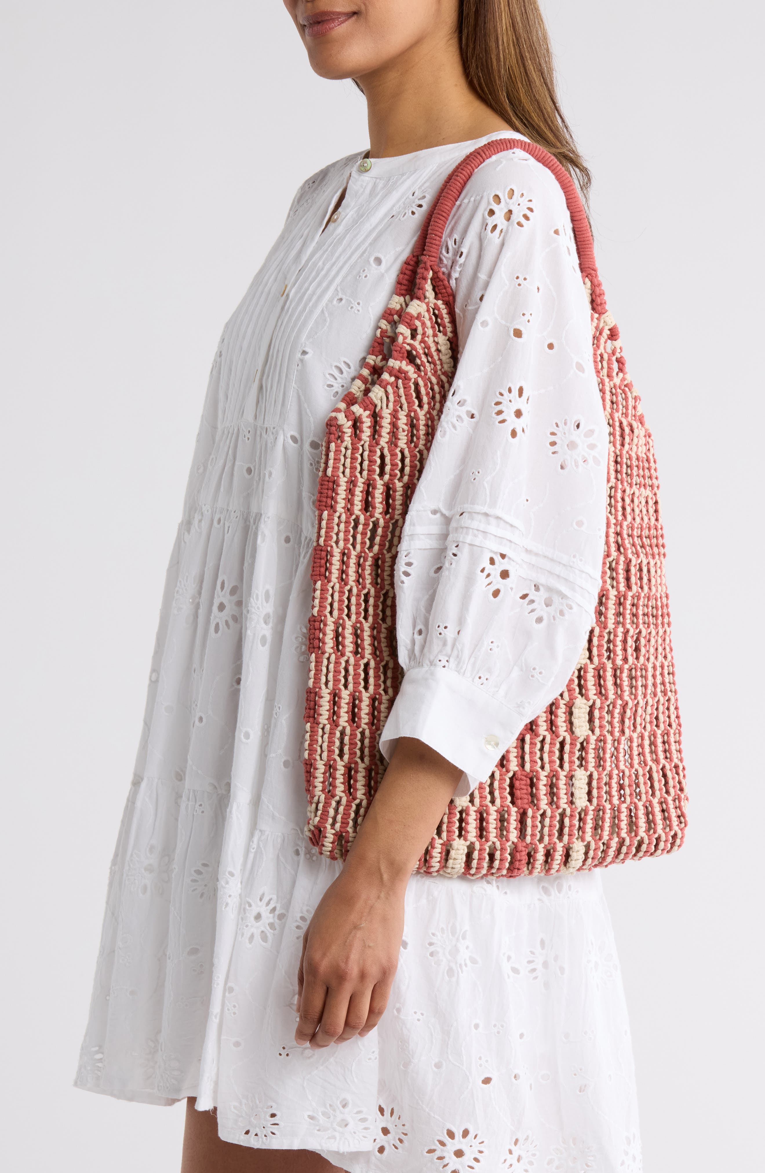 Collection XIIX Macrame Stripe Tote Bag, Alternate, color, Rust Multi