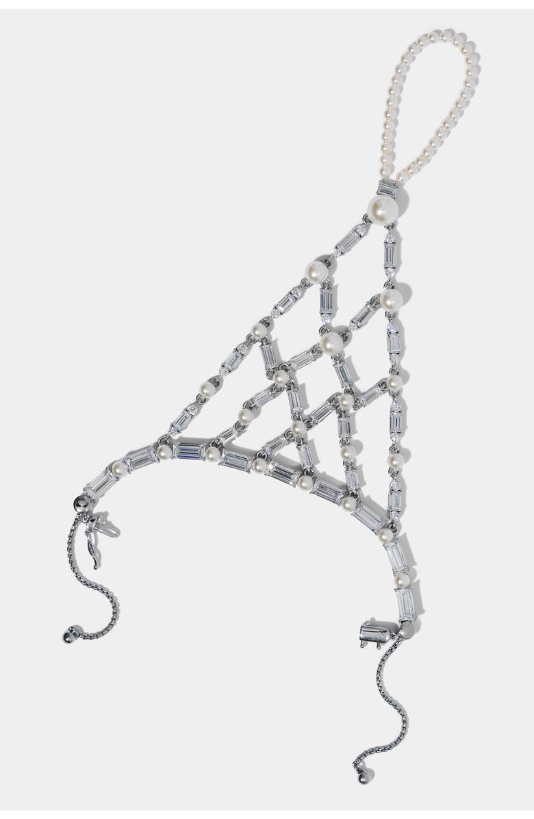 Nadri Ingrid Flower Hand Chain Bracelet, Main, color, Rhodium