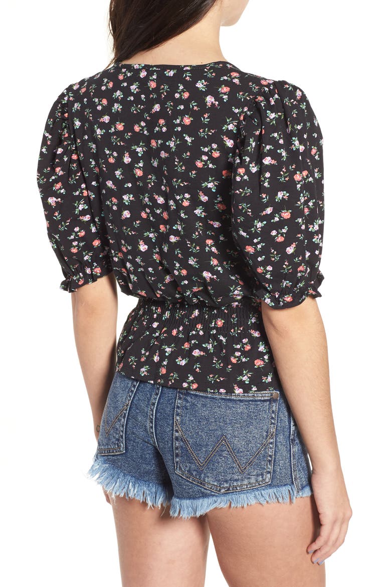 Floral Print Smock Waist Top, Alternate, color, BLACKGROUND FLORAL