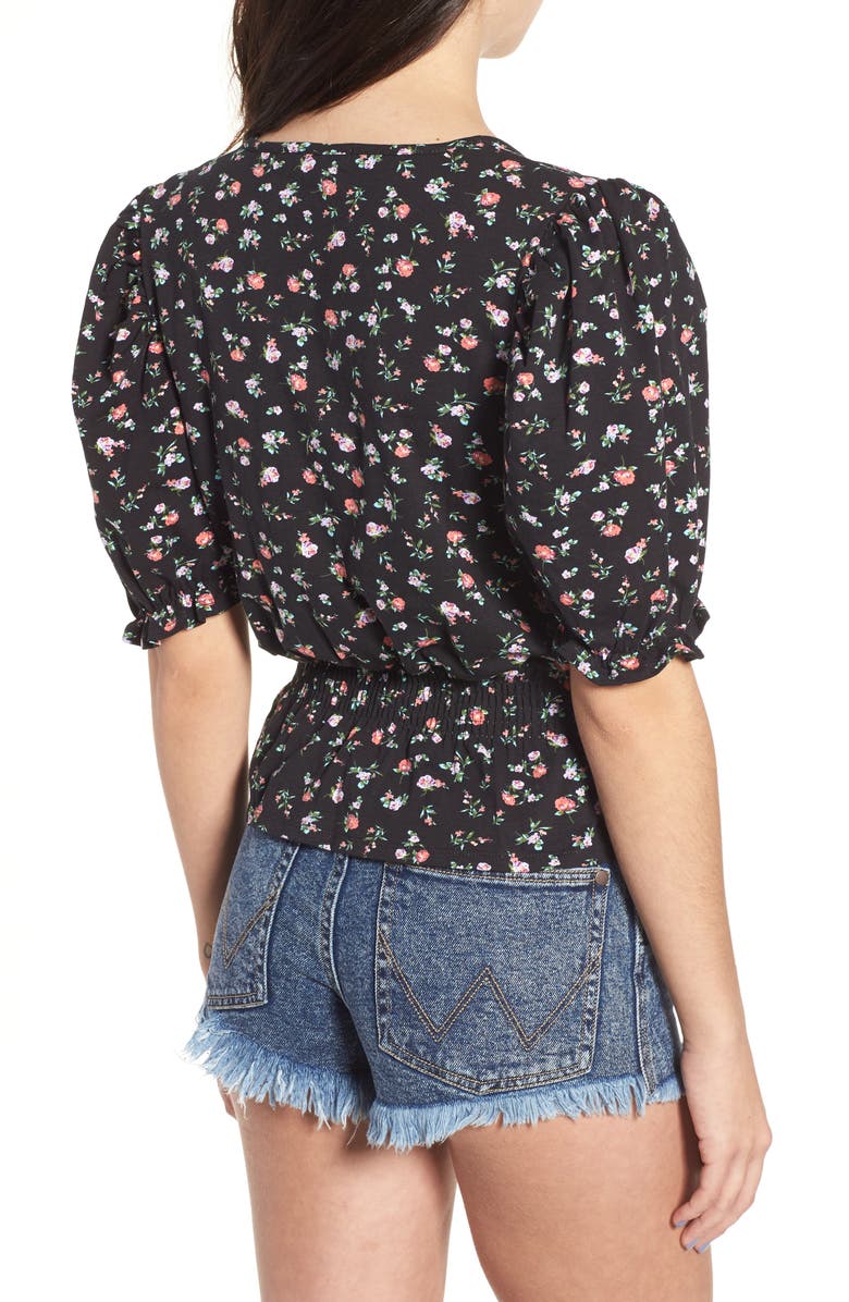 Love, Fire Floral Print Smock Waist Top, Alternate, color,