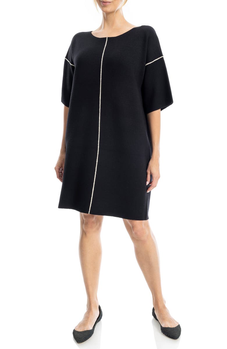 MAX STUDIO Boxy Short Sleeve Sweater Dress, Main, color, Black/ Bone