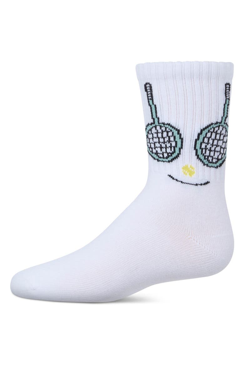 Tennis Smiley Face Crew Socks, Main, color, White