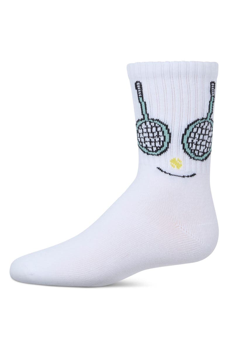 MeMoi Tennis Smiley Face Crew Socks, Main, color, White