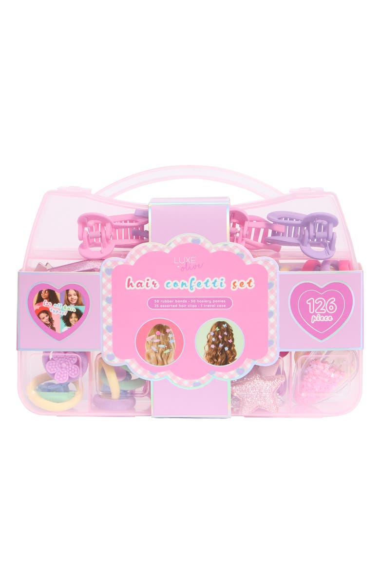 Luxe + Olive Kids' Hair Confetti Box Set, Main, color, Pink