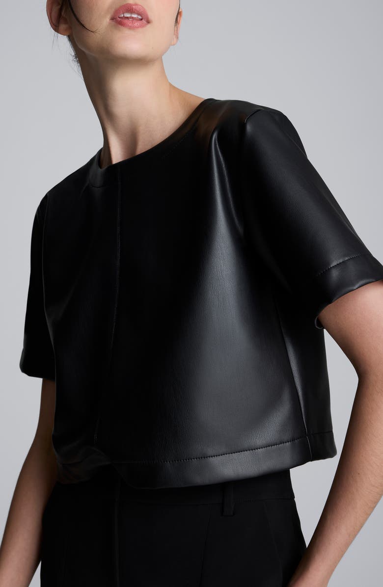 Kenneth Cole Crop Faux Leather T-Shirt, Alternate, color, Black