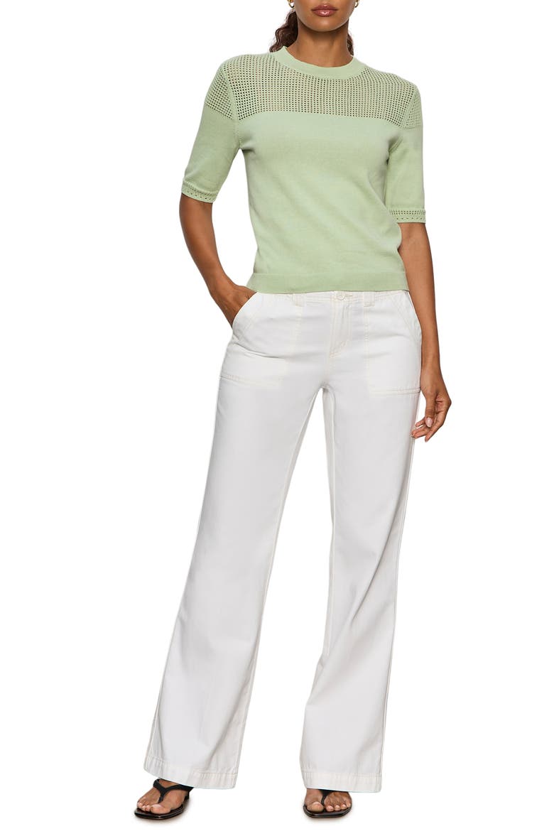 Mixed Stitch Short Sleeve Cotton Sweater, Alternate, color, DETOX GREEN
