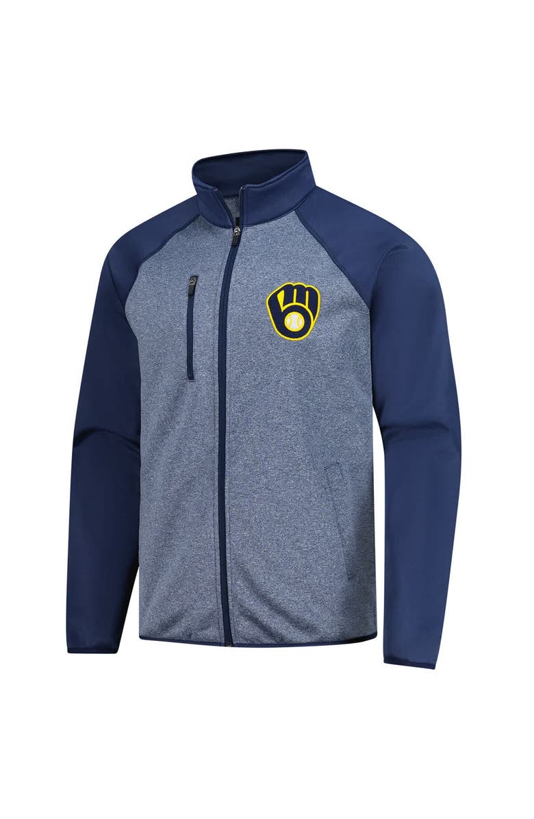 G-III SPORTS BY CARL BANKS Men's G-III Sports by Carl Banks Navy Milwaukee Brewers Runners Raglan Full-Zip Track Jacket, Alternate, color,