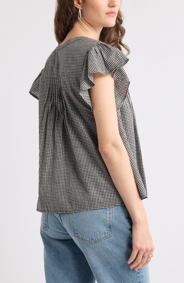 Treasure & Bond Gingham Flutter Sleeve Button-Up Top, Alternate, color, Black- Ivory Gingham