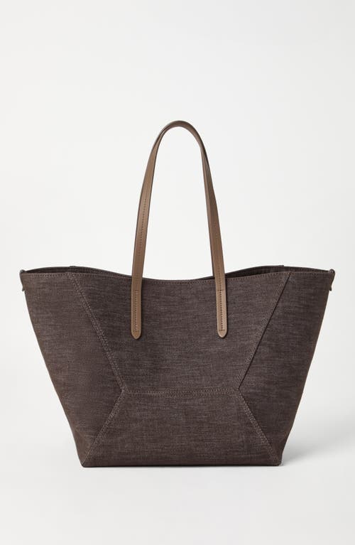 Shop Brunello Cucinelli Denim Bc Duo Bag In Chocolate