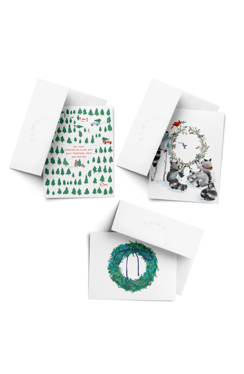 Ramus & Co Traditions, Wreath, Raccoon Wreath Winter/Holiday/Christmas Greeting Card Pack Sets, Main, color, Multi-Pack