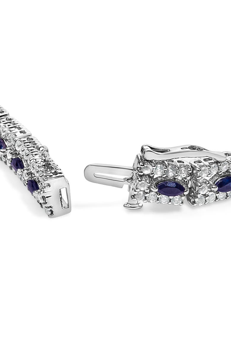 Sterling Silver Dark Blue Sapphire and Topaz Marquise Floral Art Deco Link Bracelet, Alternate, color, Silver