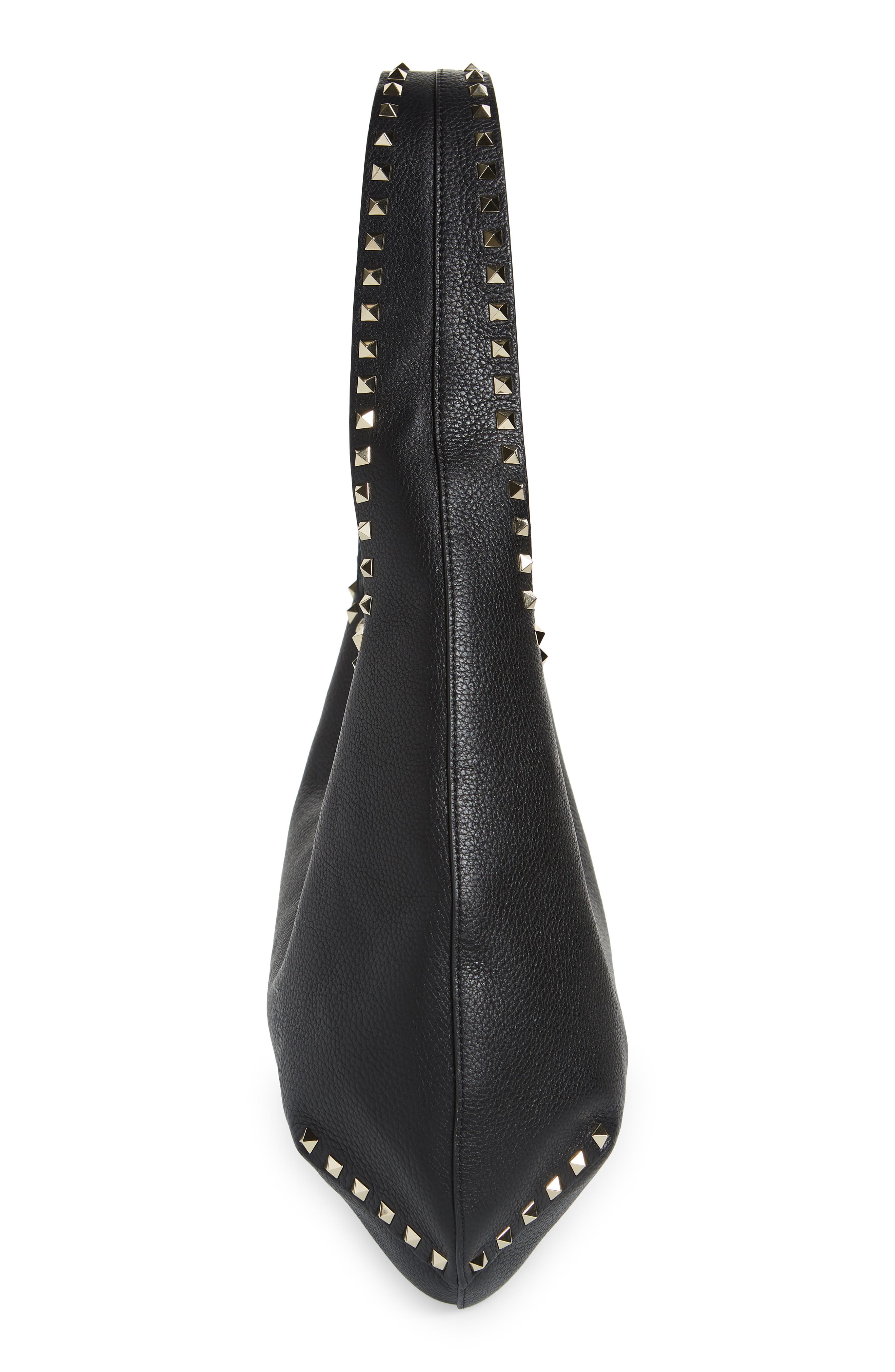 Valentino Garavani Rockstud Leather Hobo Bag, Alternate, color, 