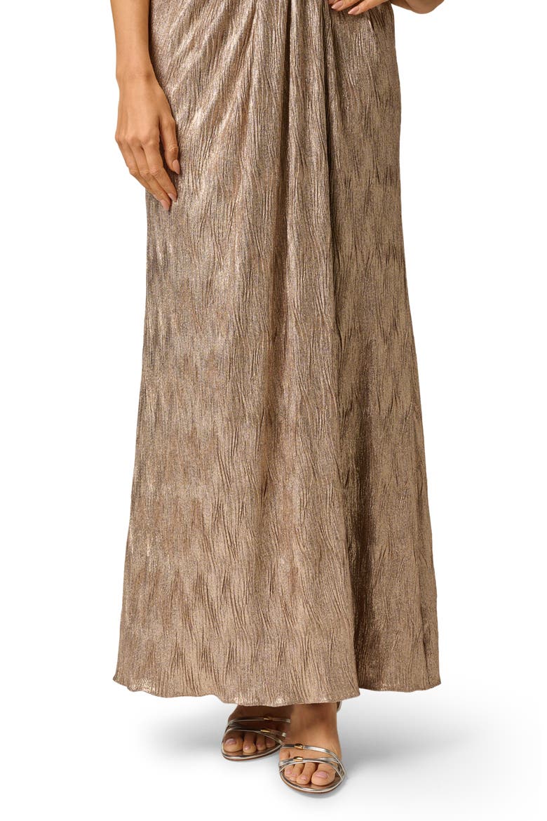 Crinkle Metallic Draped Stretch Halter Gown, Alternate, color, GOLD