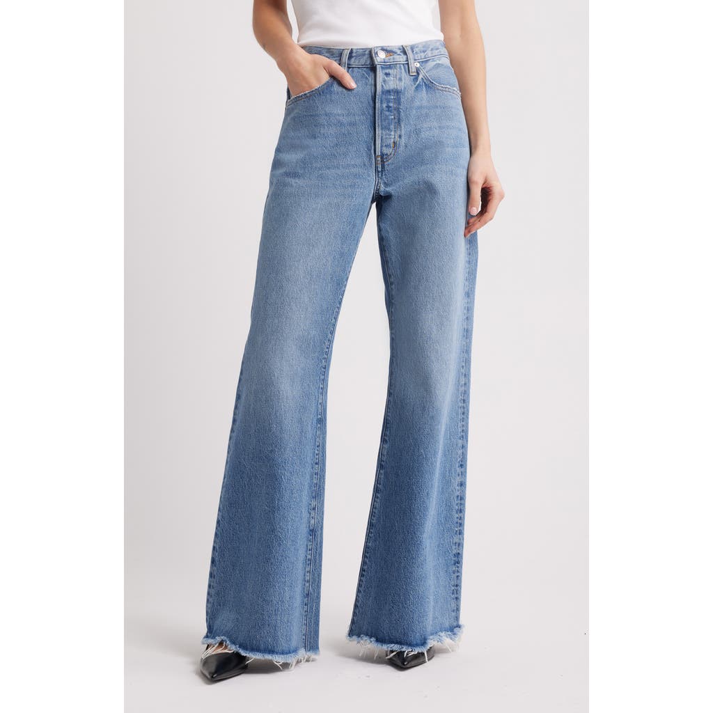 Frame The Lax Frayed High Waist Flare Jeans In Alderton Raw Fray