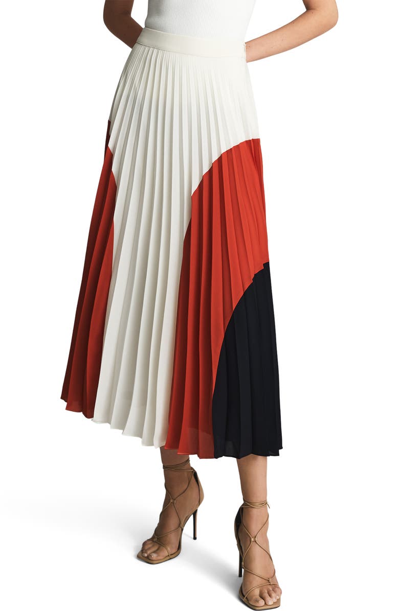 Reiss Murphy Colorblock Pleated Skirt, Main, color, 