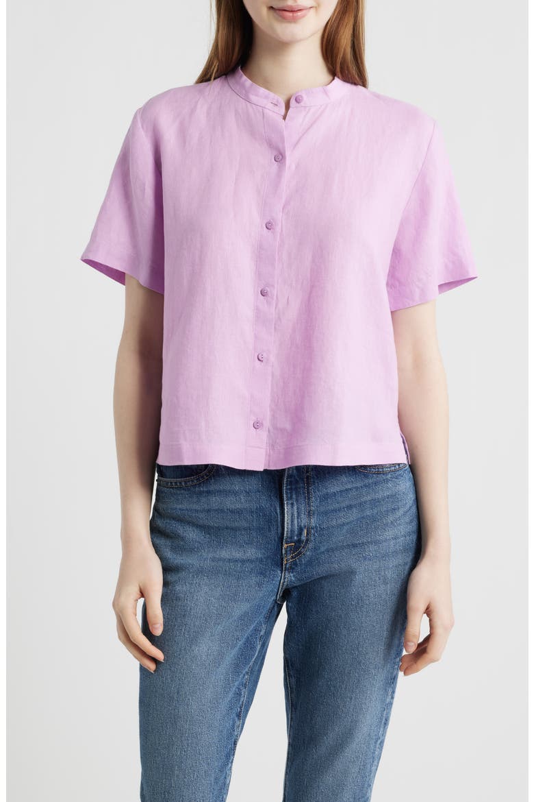 Short Sleeve Organic Linen Button-Up Shirt, Main, color, BTAST