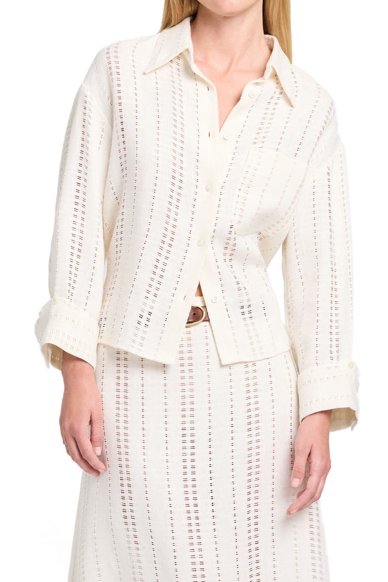 J.D. Open Stitch Linen Button-Up Shirt, Main, color, IVORY