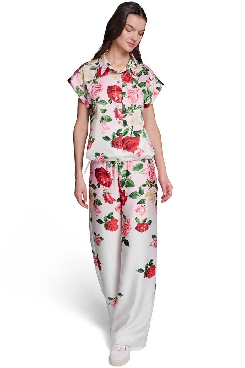 Placed Floral Satin Button-Up Shirt, Alternate, color, CORNELIA ROSE/ SFT WHT MULTI