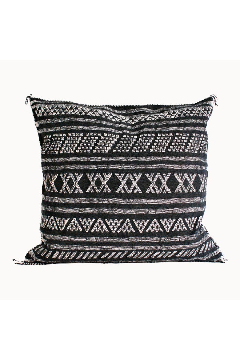 Desert Stripe Embroidered Cactus Silk Pillow - Black, Main, color, Black