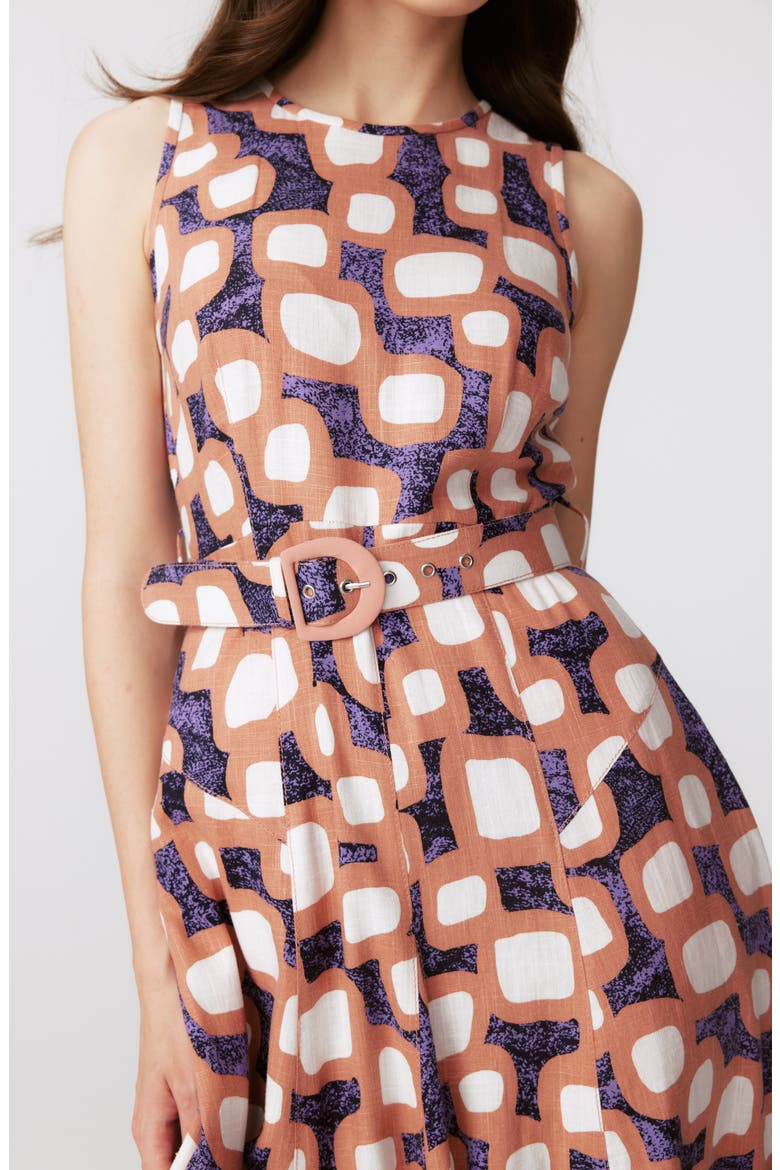 Elliott Abstract Print Sleeveless Midi Dress, Alternate, color, DECO GEO MED