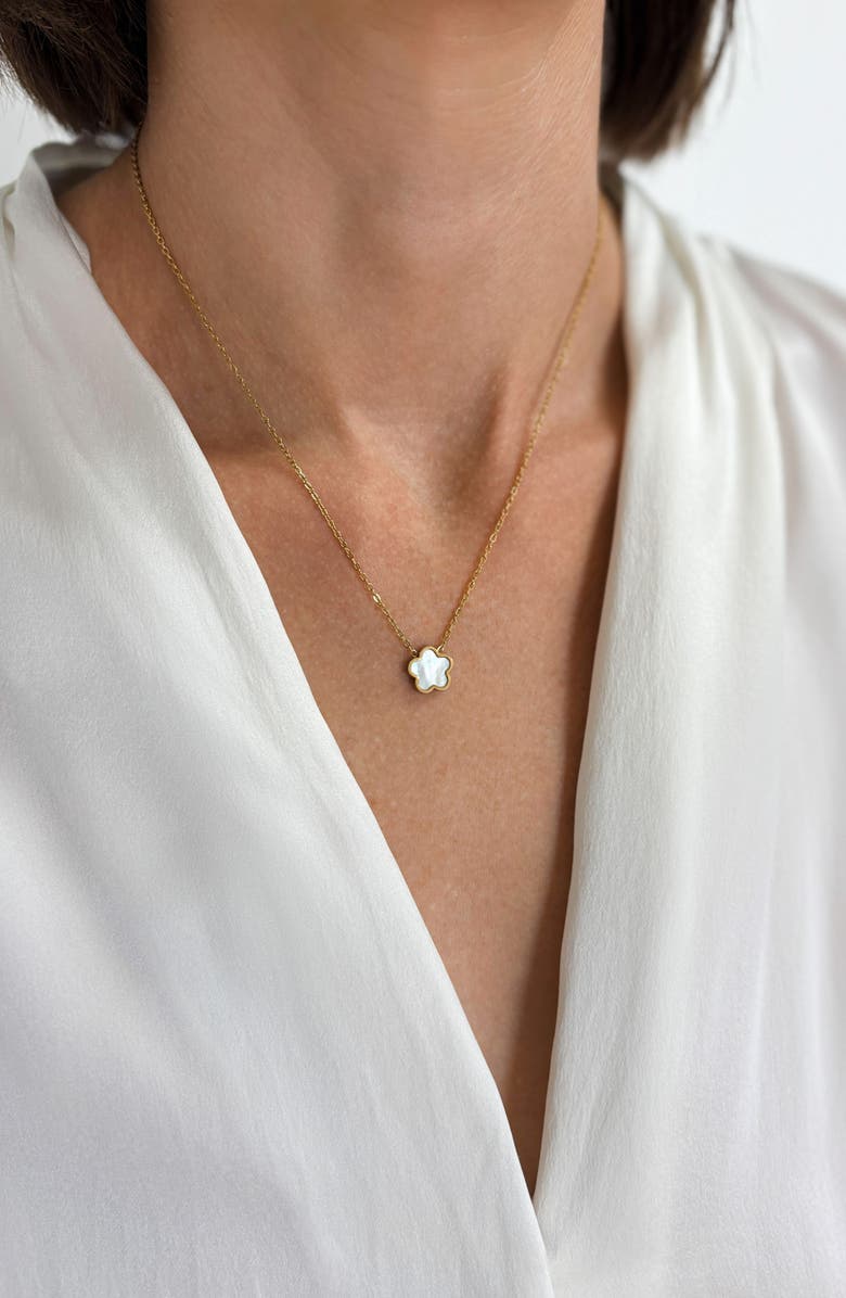 Adornia 14K Yellow Gold Plated Clover Pendant Necklace, Alternate, color, White