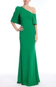 Badgley Mischka Collection One-Shoulder Stretch Crepe Trumpet Gown