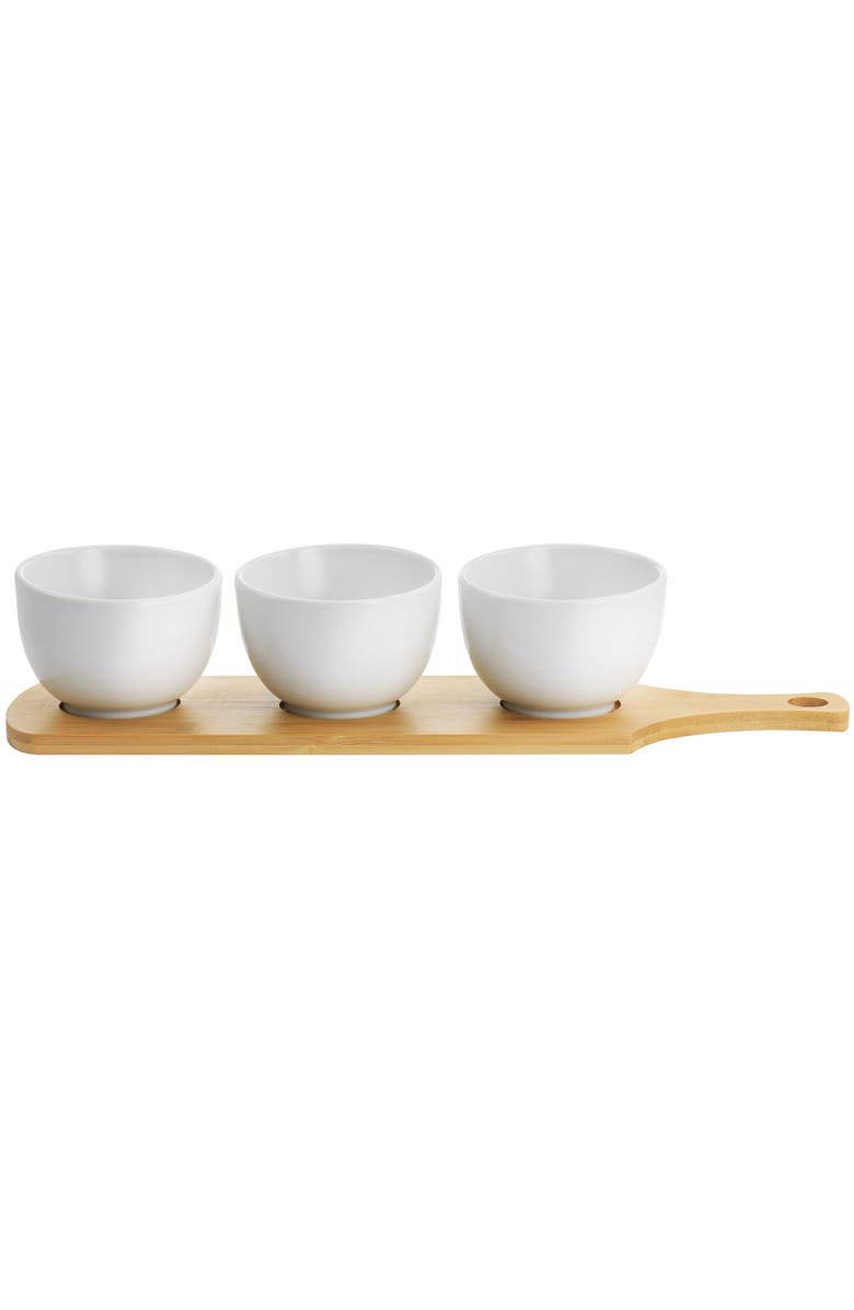 Gibson Elite Gracious Dining 4 Piece Fine Ceramic Tidbit Bowl Set with Base, Main, color, White