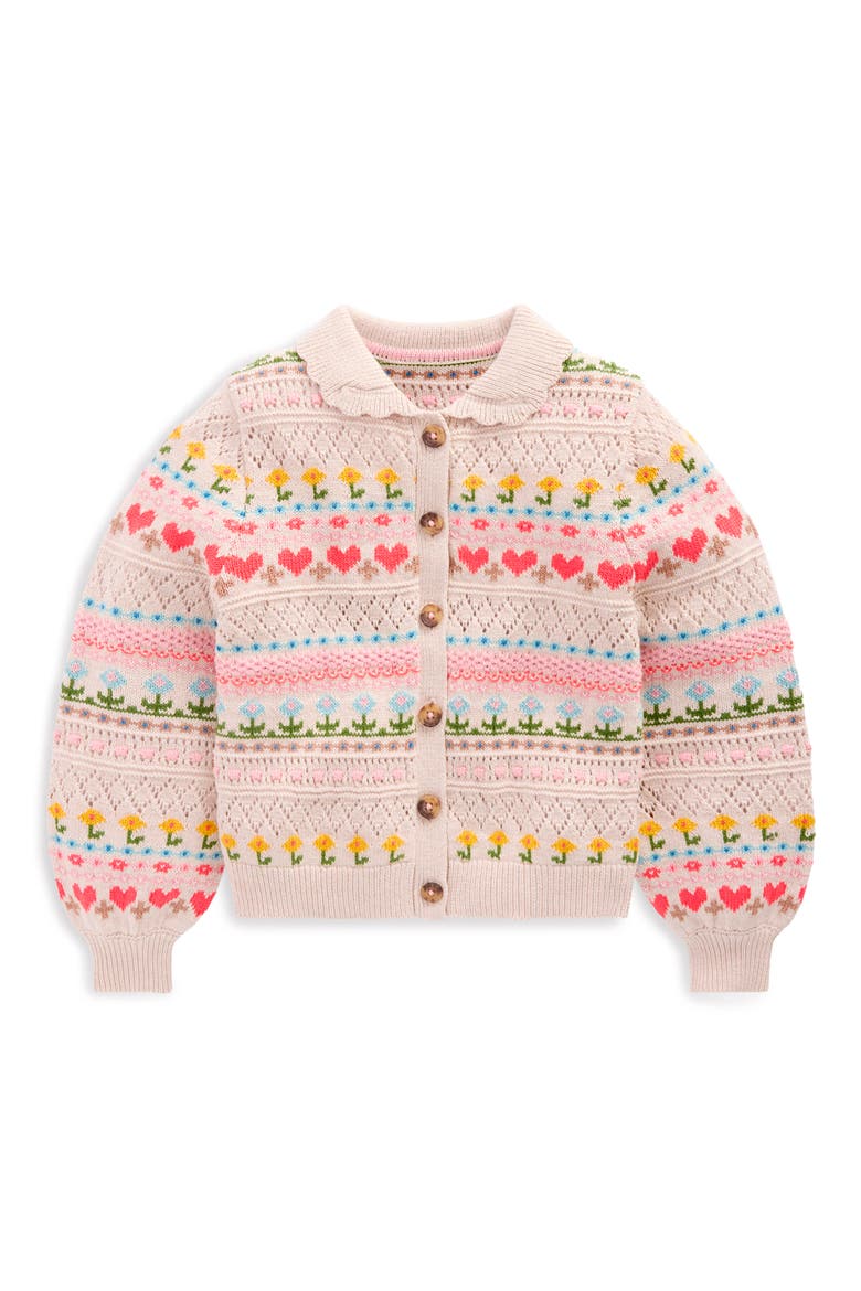 Kids' Collared Fair Isle Cardigan, Main, color, OATMEAL FLOWERS FAIR ISLE