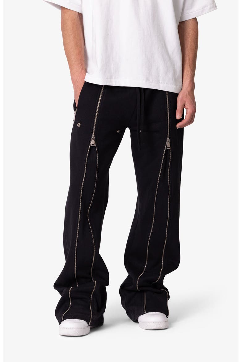 Rivet Zipper Flare Leg Sweatpants, Alternate, color, BLACK