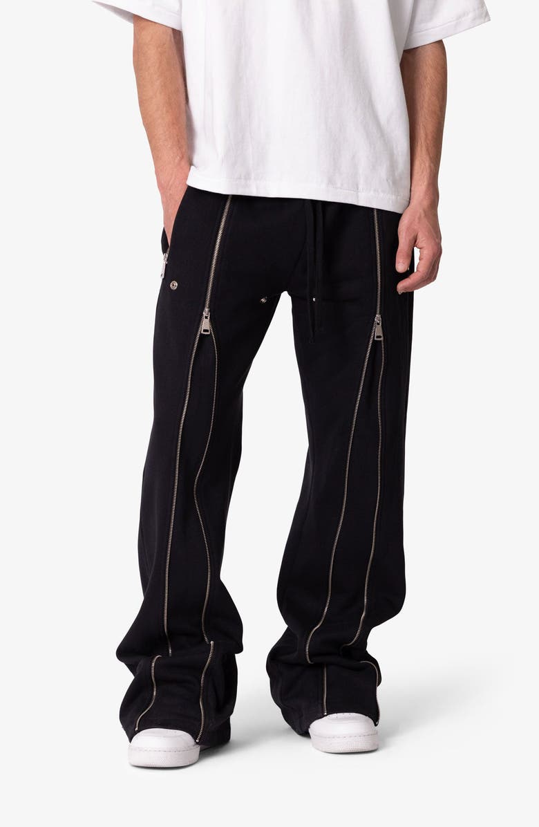 mnml Rivet Zipper Flare Leg Sweatpants, Alternate, color, Black