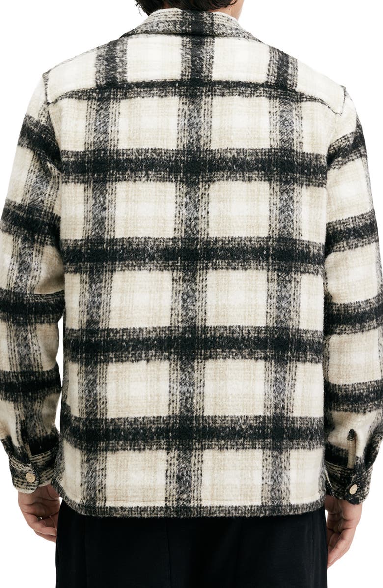 AllSaints Lapse Plaid Fleece Overshirt, Alternate, color, Black/ Grey