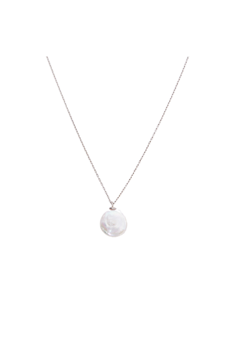 Baroque Flat Pearl Pendant Necklace Sterling Silver, Main, color, Silver