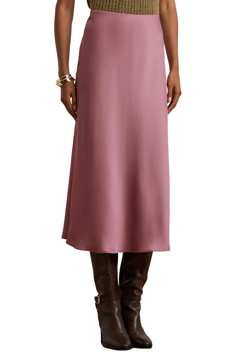 Satin Charmeuse Midi Skirt, Main, color, ROSE BLUSH