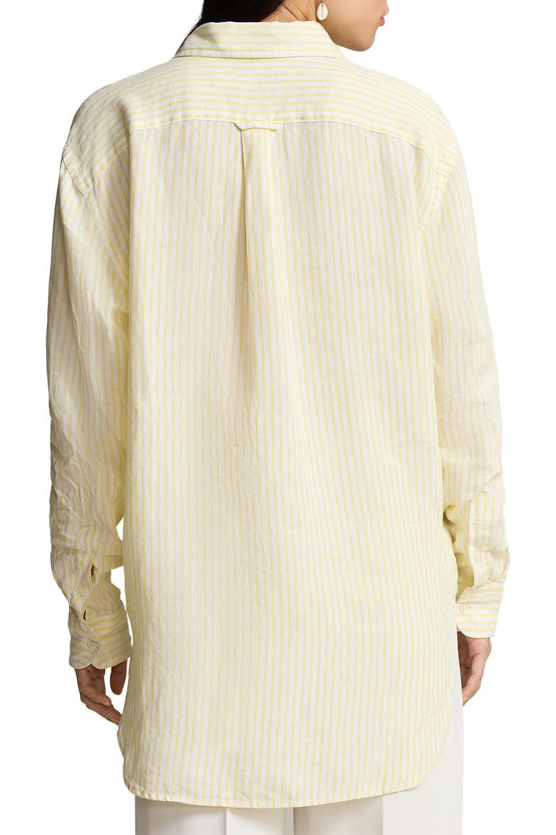 Oversize Stripe Linen Button-Down Shirt, Alternate, color, COASTAL YELLOW/ WHITE