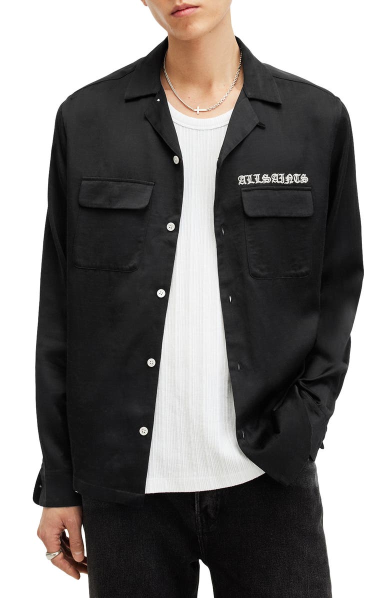AllSaints Troya Logo Embroidered Utility Shirt, Main, color, 