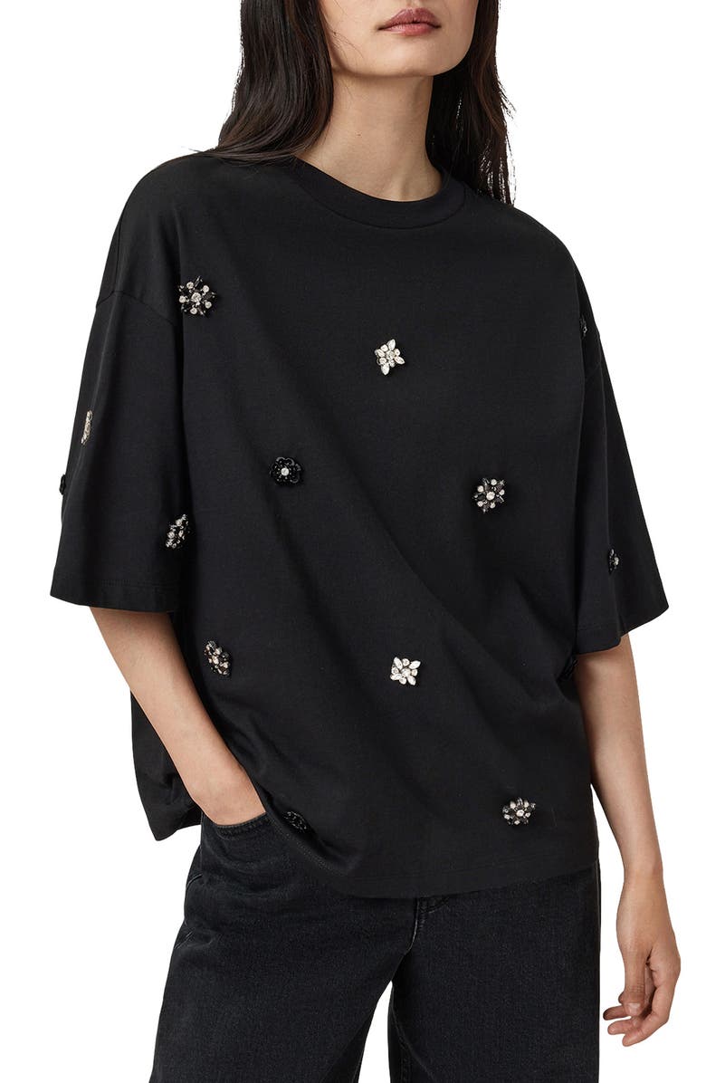AllSaints Amelie Embellished Top, Main, color, Black