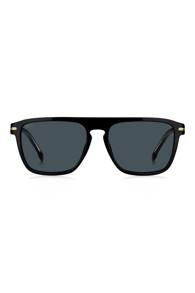 1599/S 56mm Rectangle Flat Top Sunglasses, Main, color, BLACK