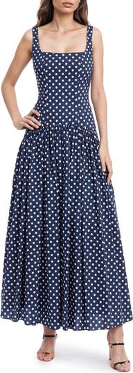 Polka Dot Drop Waist Cotton Maxi Dress