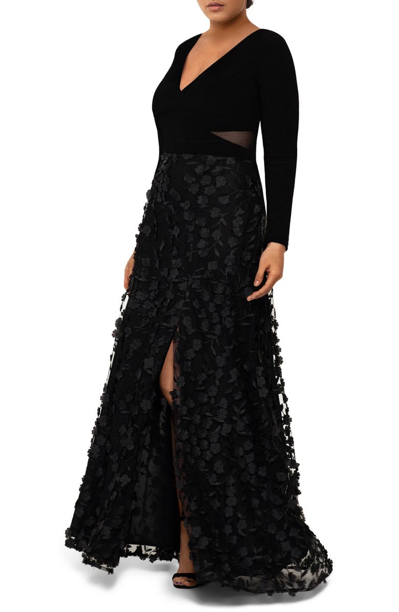 Xscape Evenings Xscape 3D Floral & Mesh Cutout Long Sleeve Gown, Alternate, color, 