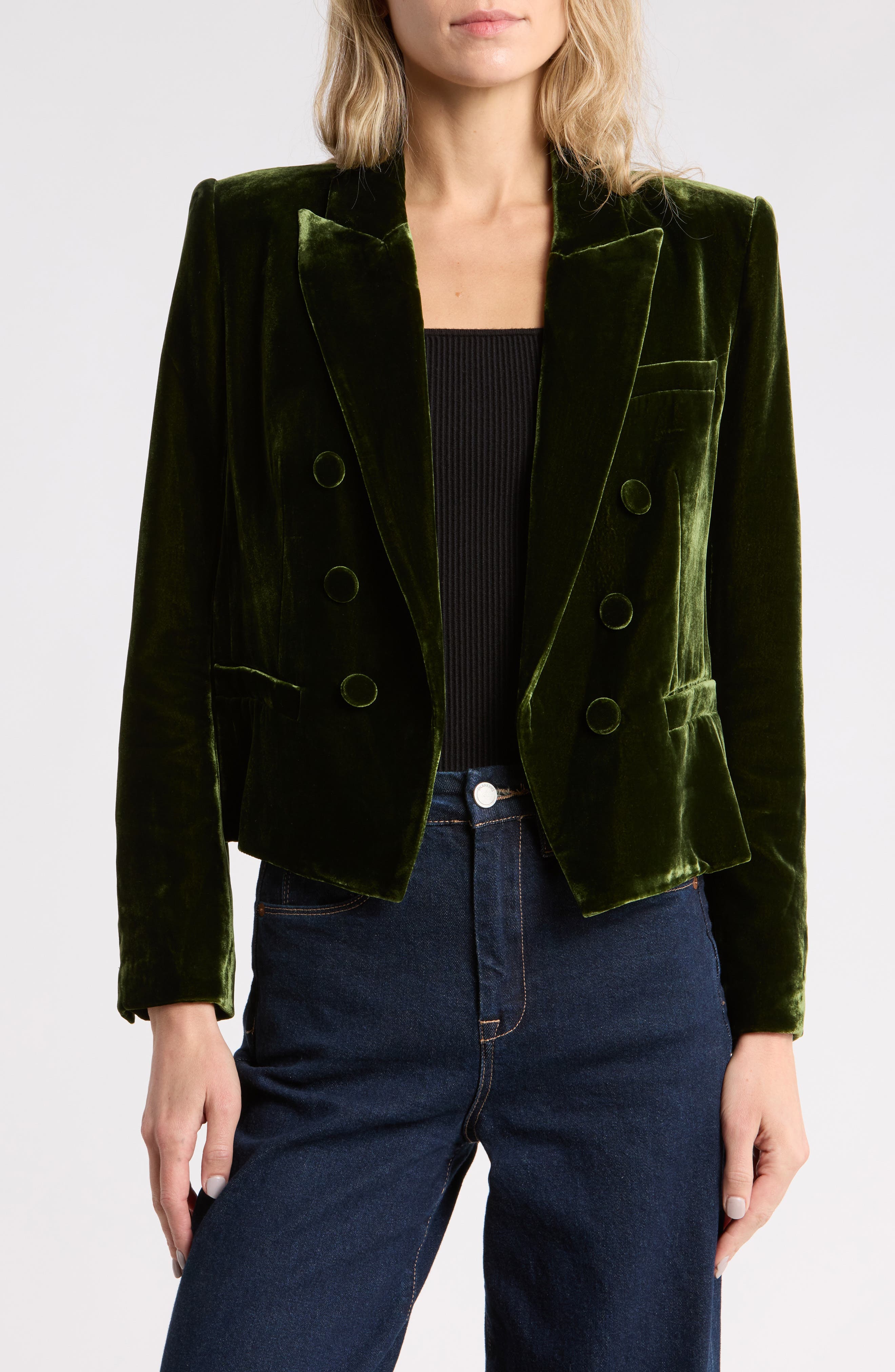 Brooke Double Breasted Cropped Velvet Blazer