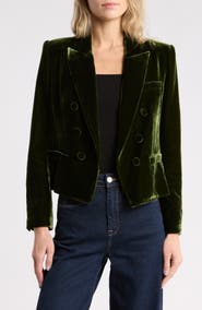 L'AGENCE Brooke Double Breasted Cropped Velvet Blazer