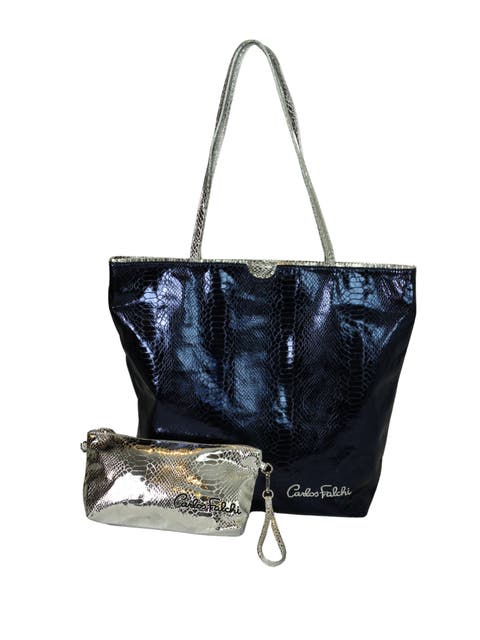 Vegan Python Large Tote with Convertible Pouch