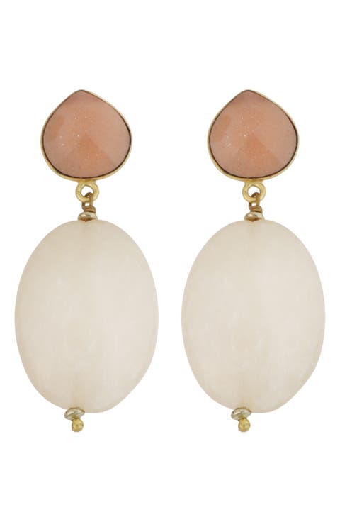 Oval Stone Drop Earrings