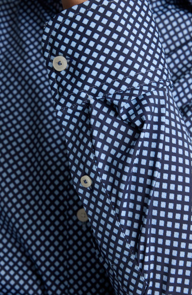 UNTUCKit Marshall Geo Print Performance Button-Up Shirt, Alternate, color, Navy