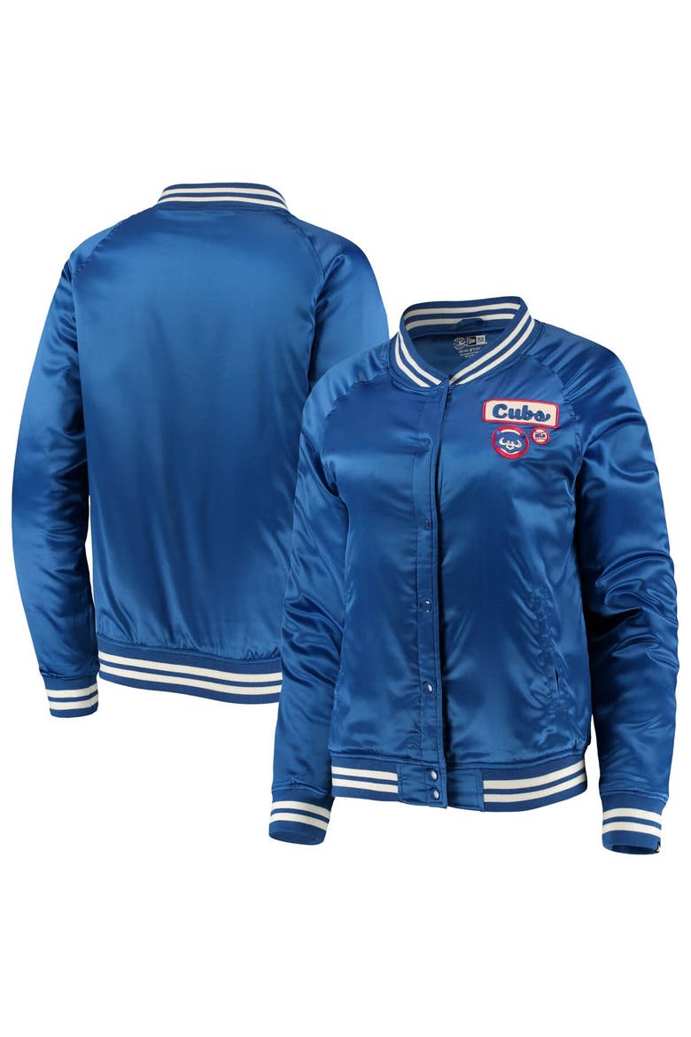 Men's New Era Royal Chicago Cubs Satin Raglan Full-Snap Jacket, Main, color, Royal