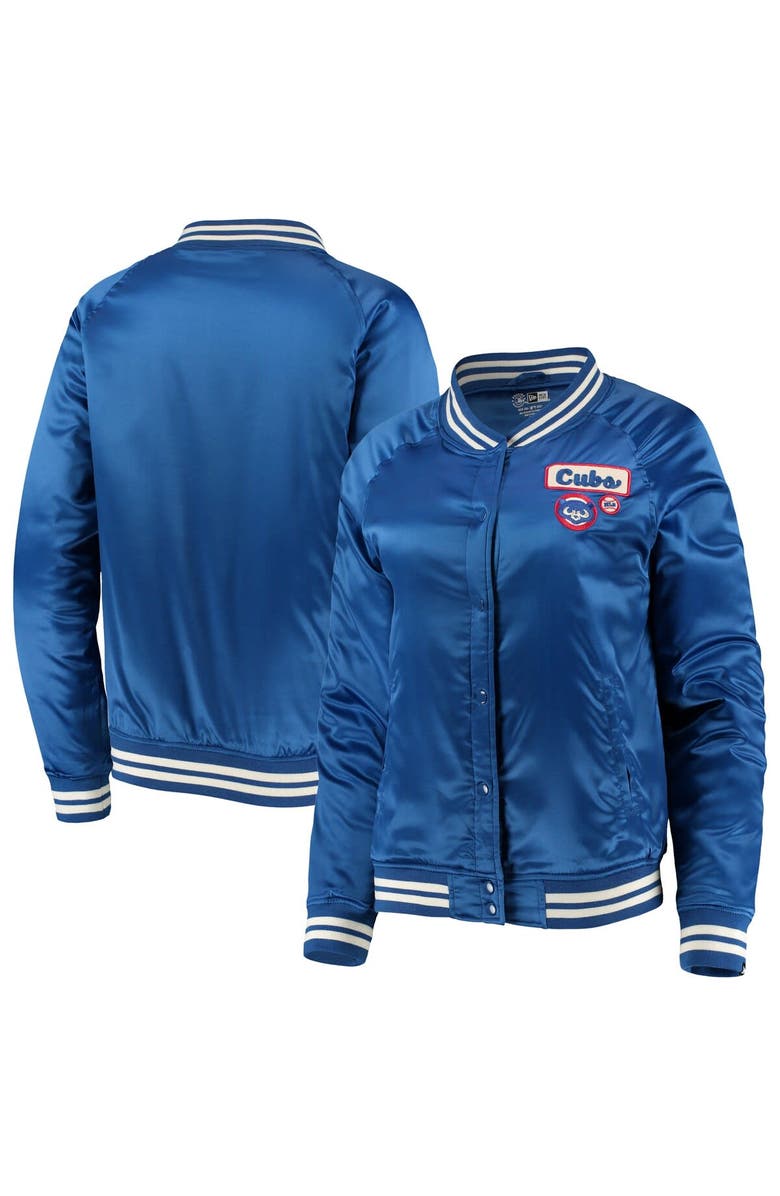 New Era Men's New Era Royal Chicago Cubs Satin Raglan Full-Snap Jacket, Main, color,
