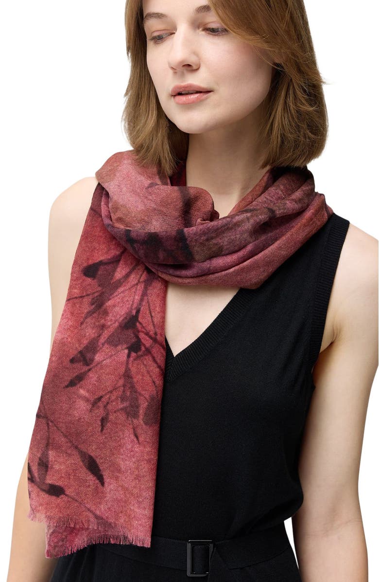 GOBI Mongolian Cashmere Abstract Floral Printed Cashmere Shawl, Alternate, color, Coconut Milk