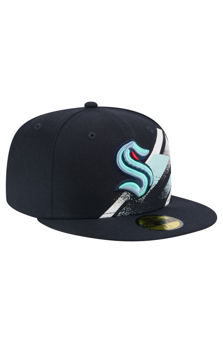 New Era Men's New Era Deep Sea Blue Seattle Kraken Faded Lines 59FIFTY Fitted Hat, Alternate, color, Navy