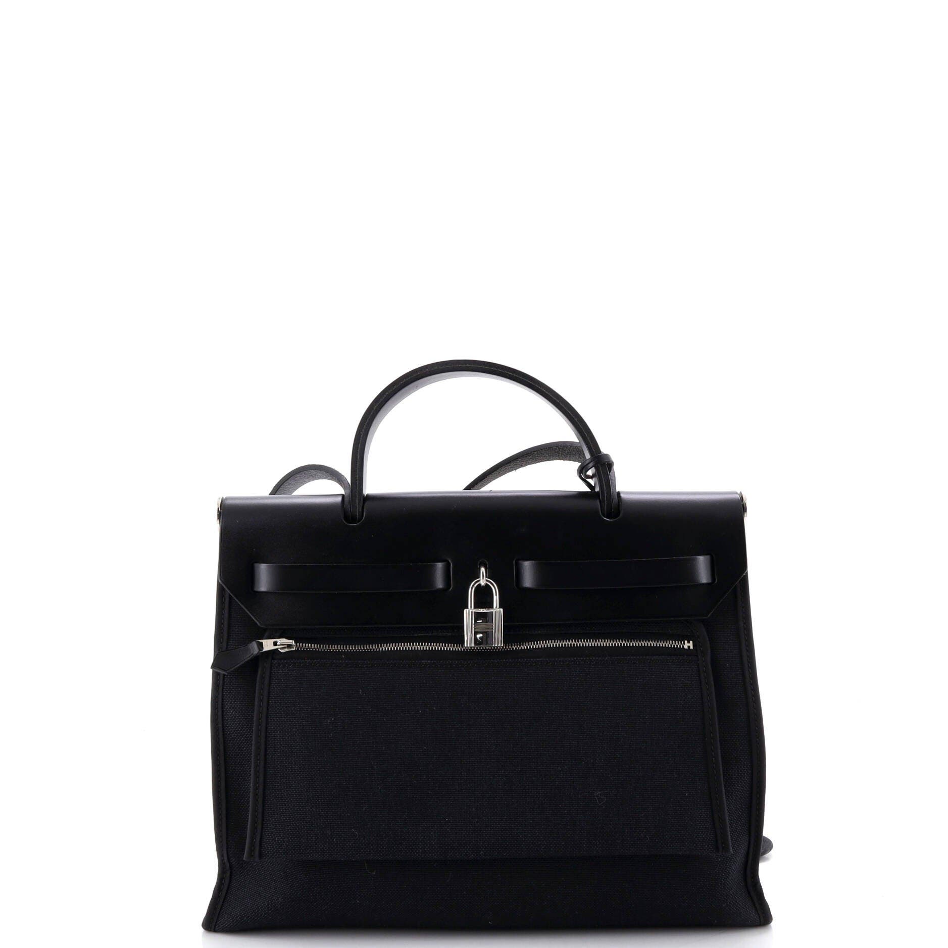 Pre-Owned Hermes Herbag Zip Leather and Toile 31, Alternate, color, Noir