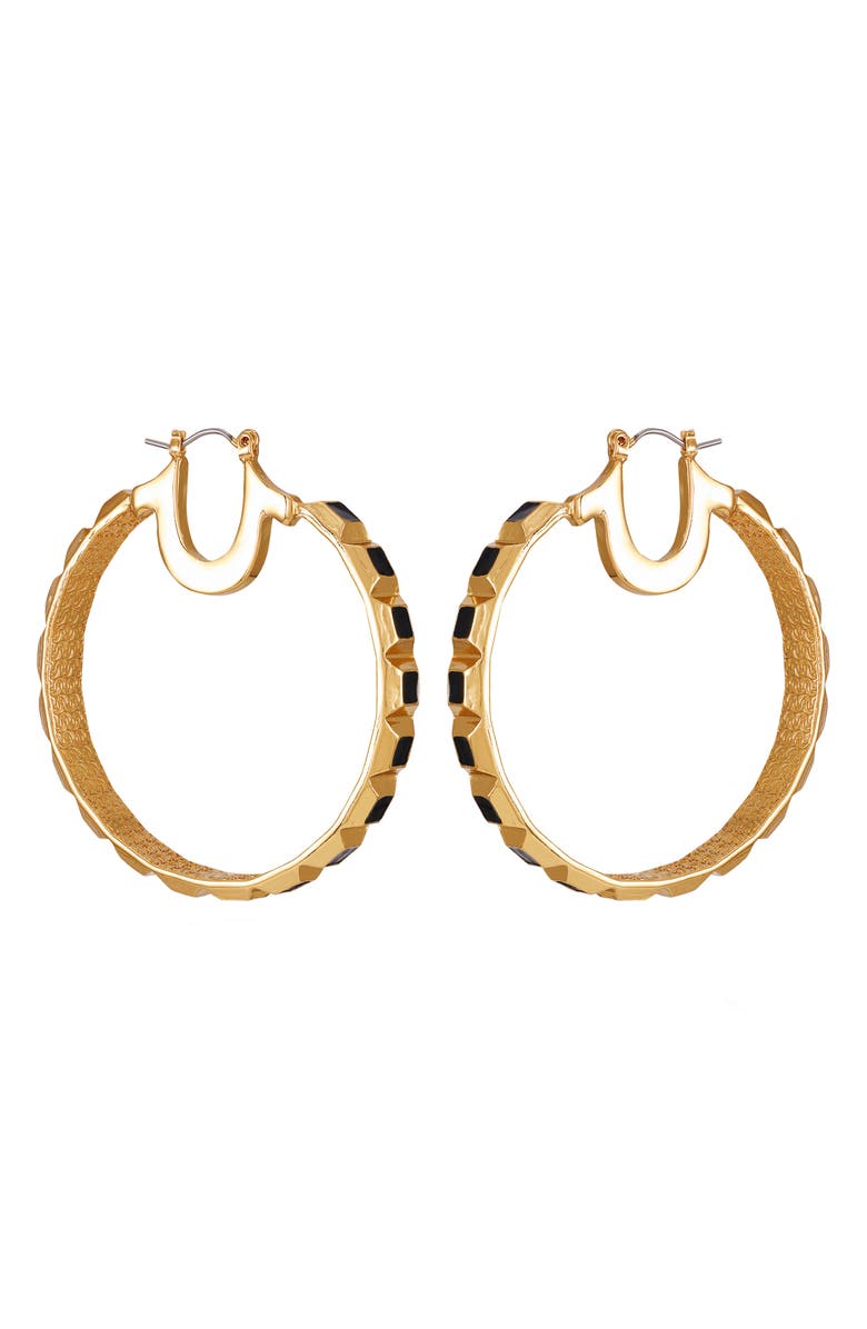 True Religion Enamel Hoop Earrings, Main, color, Goldtone